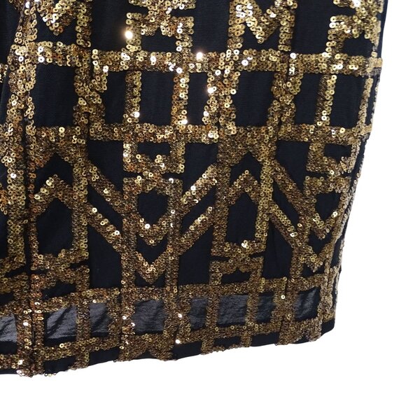Calvin Klein Black Gold Sequins V-Neck Party Dress Women Size 14 Long Sleeve - Picture 5 of 16